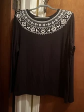 Pretty Winter Black CROFT & BARROW Long Sleeve Reindeer Tee Sz XXL