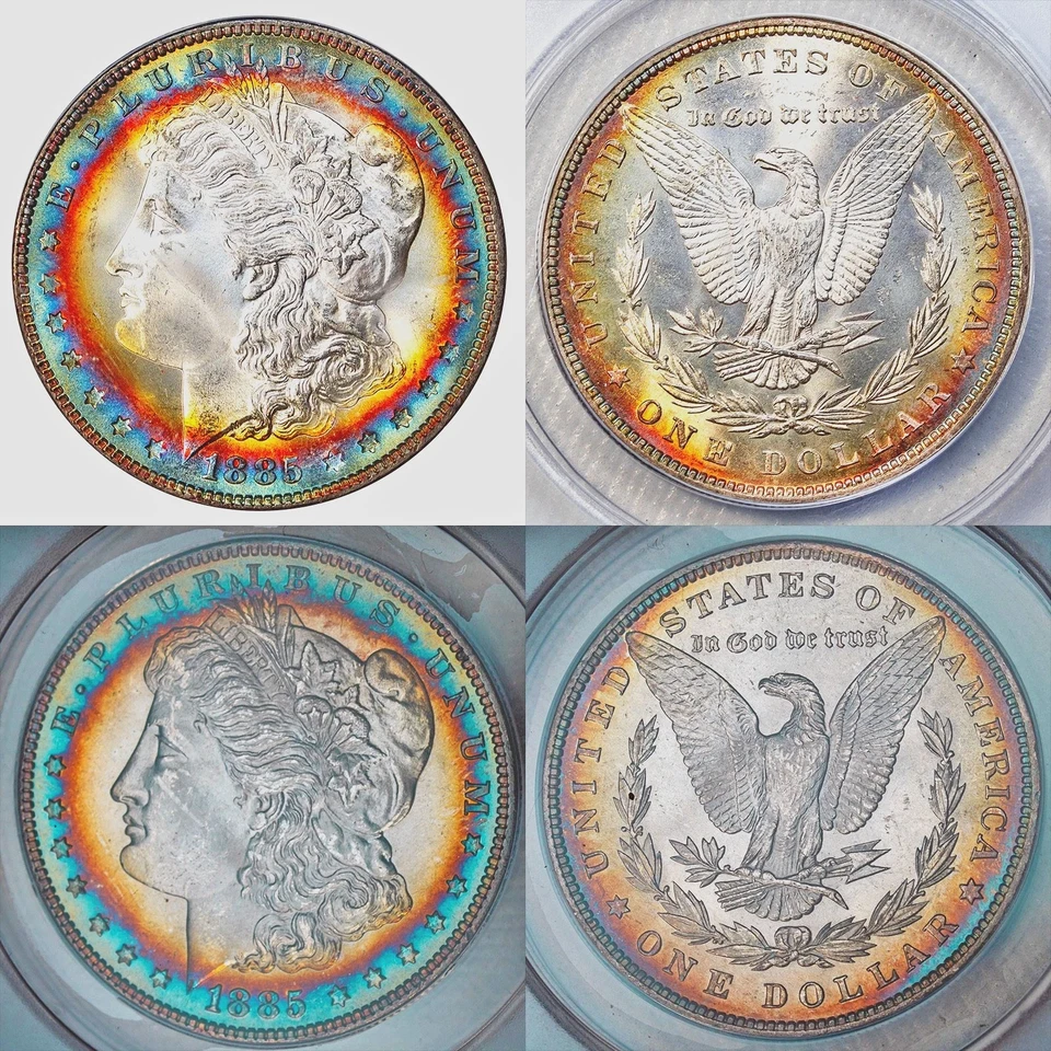1885-P ANACS MS63 MORGAN $ - PATRÓN IMPRESIONANTE - TONO ARCO IRIS (VIDEO) Foto 4 de 4