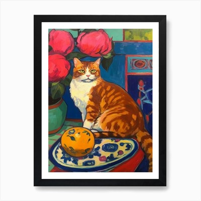 Kamelie mit Katze 2 Fauvisten Stil gerahmtes Wandbild Poster Leinwanddruck Bild