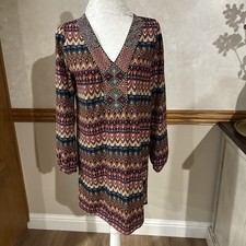 mi ami Size S Womens Multicolor V-Neck Long Sleeve Shift Midi Dress Made USA