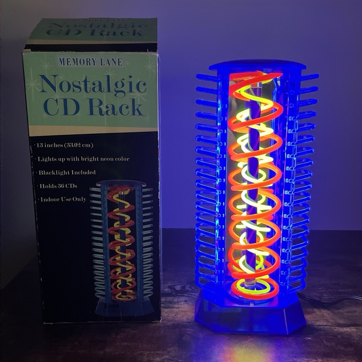 Neon Blacklight CD Rack Lamp - Holds 36 CDS - 13 Inches Tested