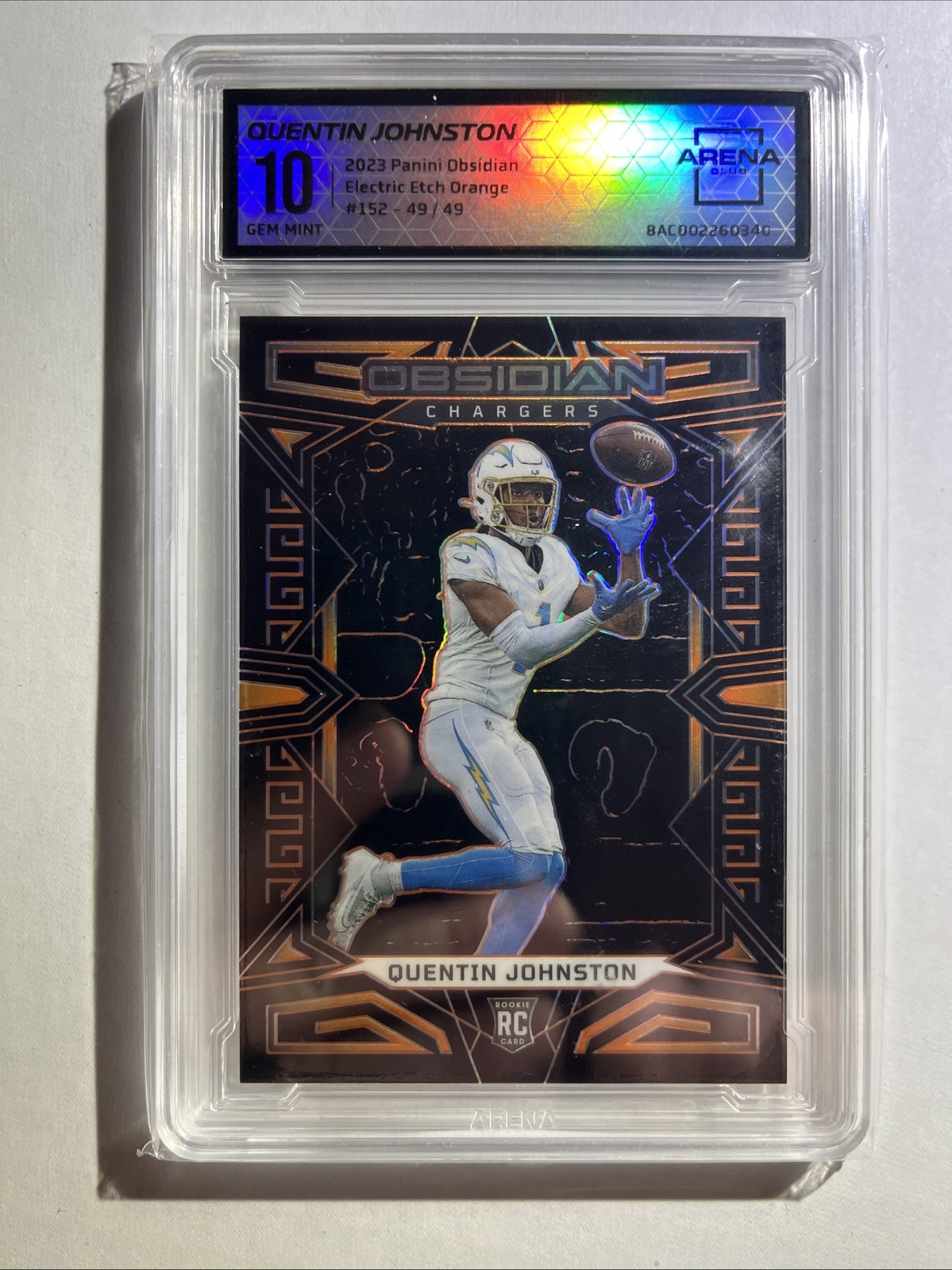 Quentin Johnston 2023 Obsidian Rookie Card Orange Electric Etch 49/49 Bookend