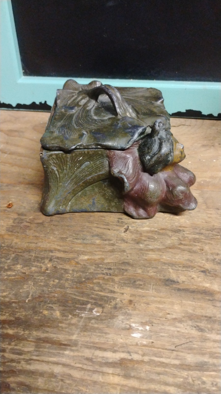 antique art nouveau bronze lady embossed  Jewelry Trinket container