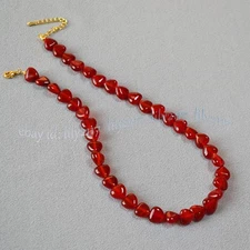 10mm Natural Red Jade Heart Shaped Gemstone Smooth Beads Necklace 14-36 inch