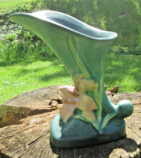 Vintage Roseville Zephyr Lily Cornucopia Vase 203‑6" Green No Chips/Cracks