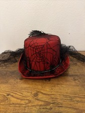 Felt Top Red Hat feather Lace spiderweb veil gothic Large Steampunk Goth Costume