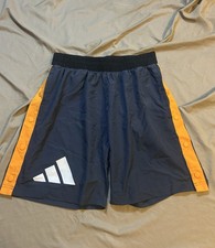 Adidas Primegreen Navy Orange Side Button Snap Athletic Shorts H58408 Mens M