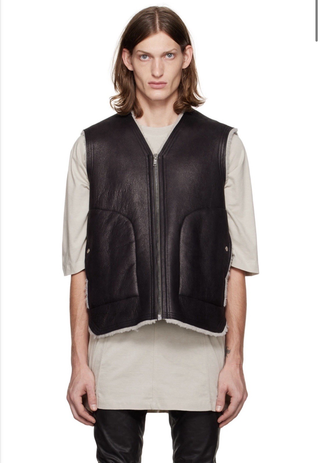 $3162 Rick Owens Black Shearling Vest FW22 Strobe Collection Men IT52
