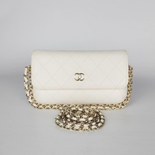 Chanel White Lamb Chain Phone Holder Crossbody Bag AP2839