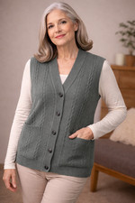 Gray Heritage Knit Vest Large - Classic Button Front Sweater Vest with Pockets