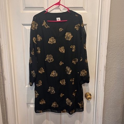 Cabi Swiss Dot Black Gold Rose Embroidered Lined Long Sleeve Dress Women's Large | eBay Cabi Swiss Dot Black Gold Rose Embroidered Lined Long Sleeve Dress Women's Large | eBay