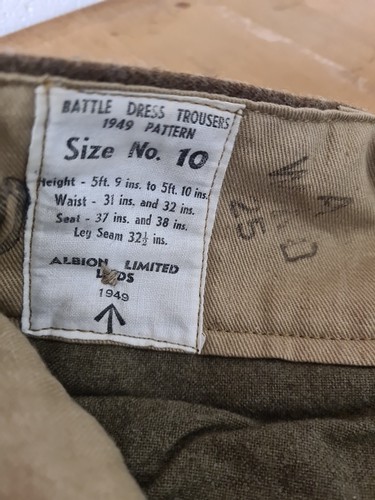 British 1949 Pattern Battle Dress Trousers & Blouse 1949 / 1952 Date Size No 10 - Picture 10 of 15