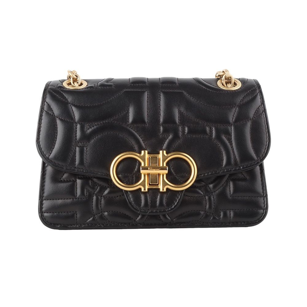 【SALVATORE FERRAGAMO】LEATHER BAG Salvatore Ferragamo 21 H153 Gancini Quilted Flap Crossbody