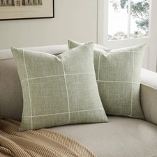 YZJZEDS 2-Pack Grid Embroidery Throw Pillow Covers, 20x20" Green, Farmhouse