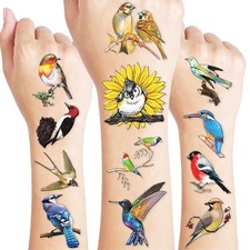 60 PCS Small Rainforest Bird Pre-Cut Temporary Tattoos Birthday Party