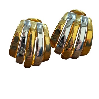 Vintage clip on earrings gold & silver shells chunky 1980 s runway design chic