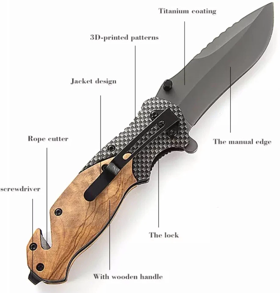 Faca de bolso militar gravada em madeira de oliveira punidor bandeira americana presente ao ar livre - Imagem 3 de 3