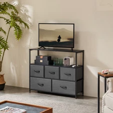 5 Drawers TV Stand Dresser Storage Chest with Fabric Bins Entertainment Center 