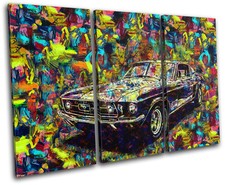 Retro Vintage Mustang Colourful Cars TREBLE CANVAS WALL ART Picture Print