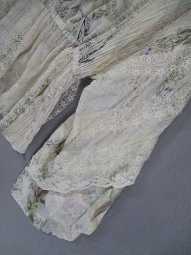 Camilla Top Womens Medium Beige Lace Trim Floral Silk Floral Pleated Tie Balloon - Picture 17 of 22