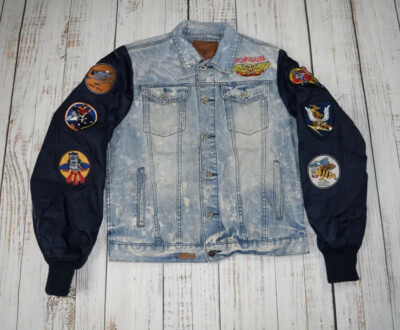 TOP GUN DENIM NYLON BEAR JACKET PATCHES SEABEES NAVY LARGE L *SOLD OUT* TGJ1748