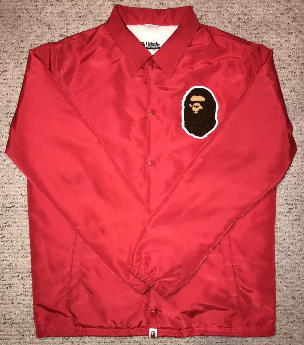 Authentic Bape X Champion Coach Varsity Jacket Red A Bathing Authentic Bape X Champion Coach Varsity Jacket Red A Bathing