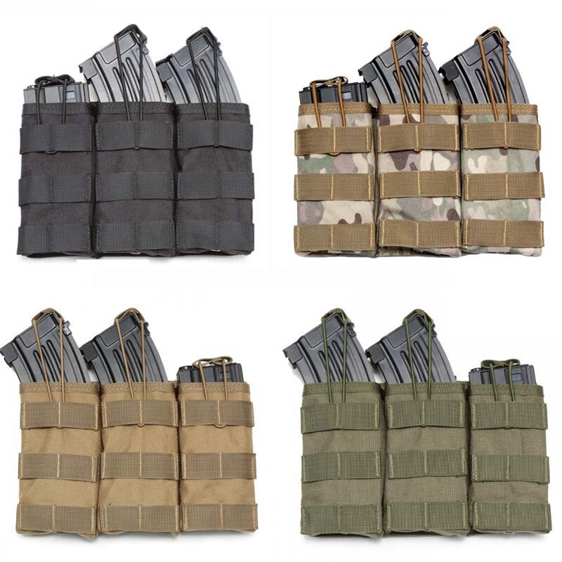 Military Tactical Molle Triple Mag Pouch Open Top 5.56 223 Magazine Holster Bags