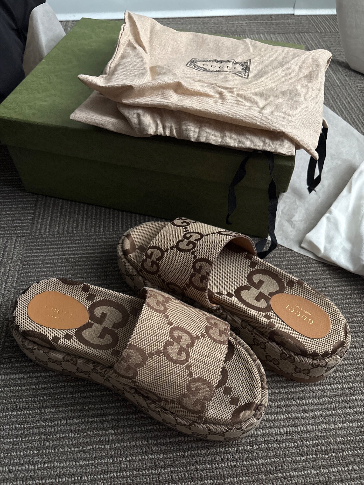 Gucci GG Platform Slide Sandal in Canvas with Iconic Logo