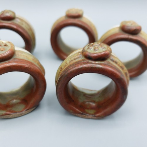 Artisan Handmade Pottery Napkin Rings Stoneware Set of 6 Earth Tones Rustic - Picture 9 of 15