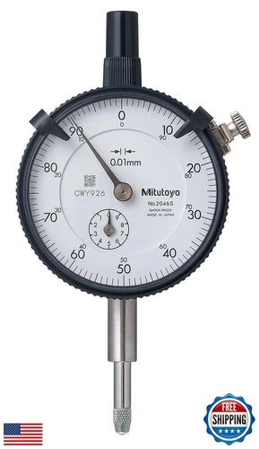 Mitutoyo 2046S, 0.01mm X 10mm Dial Indicator, 0-100, Lug Back, Series 2, 8mm 