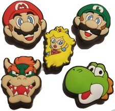 Super Mario Shoe Charm 5pc Set NEW  For Shoes, Bracelets, Crafts  More 