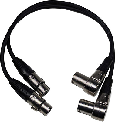 Right Angle Male XLR to Straight Female XLR Plug Cable, 3-Pin to 3-Pin, 2 Pack