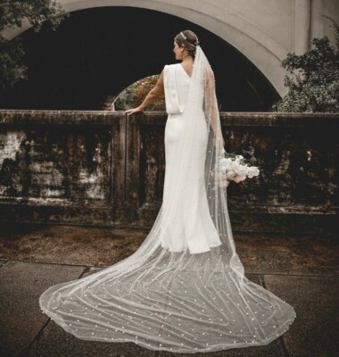 wedding veil with pearls ivory 3 meters long for bride | eBay