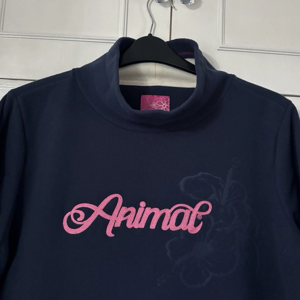 Animal Fleece Sweatshirt Size UK 16 Navy Pink Floral High Neck Pullover Women’s - Image 3 of 4