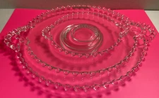 Vintage Candlewick Set of 3 Serving Trays / Dishes w/ Handles