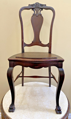 GEO.C.FLINT CO. 18th Century Mahogany Dining Chair Chippendale pierce carved