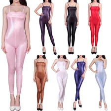 Women's Bodysuit Glossy Sleeveless Catsuit Stretch Jumpsuit Lingerie Nightwear