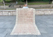 PINKISH VINTAGE BOHO HAND KNOTTED OUSHAK WOOL HANDMADE TURKISH SCATTER RUG