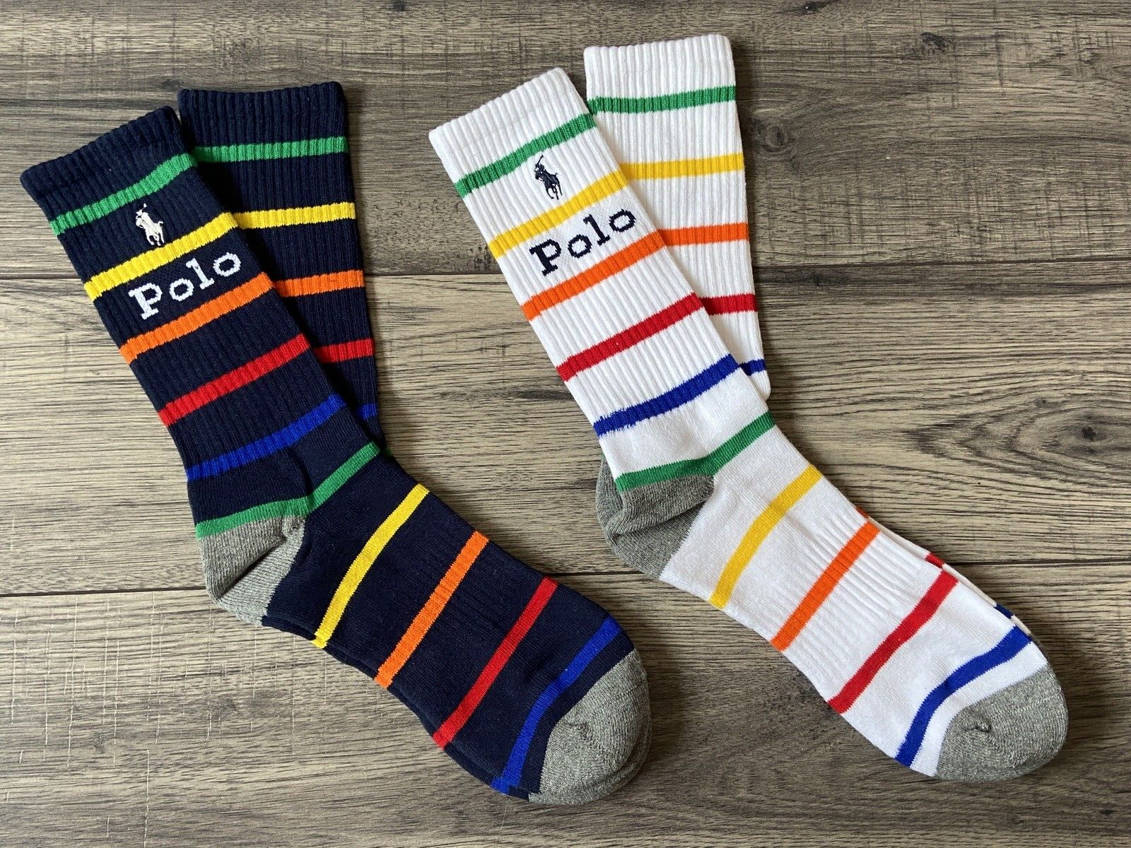 POLO RALPH LAUREN 2 PACK MULTI STRIPE STRETCH COTTON SOCKS BNWT