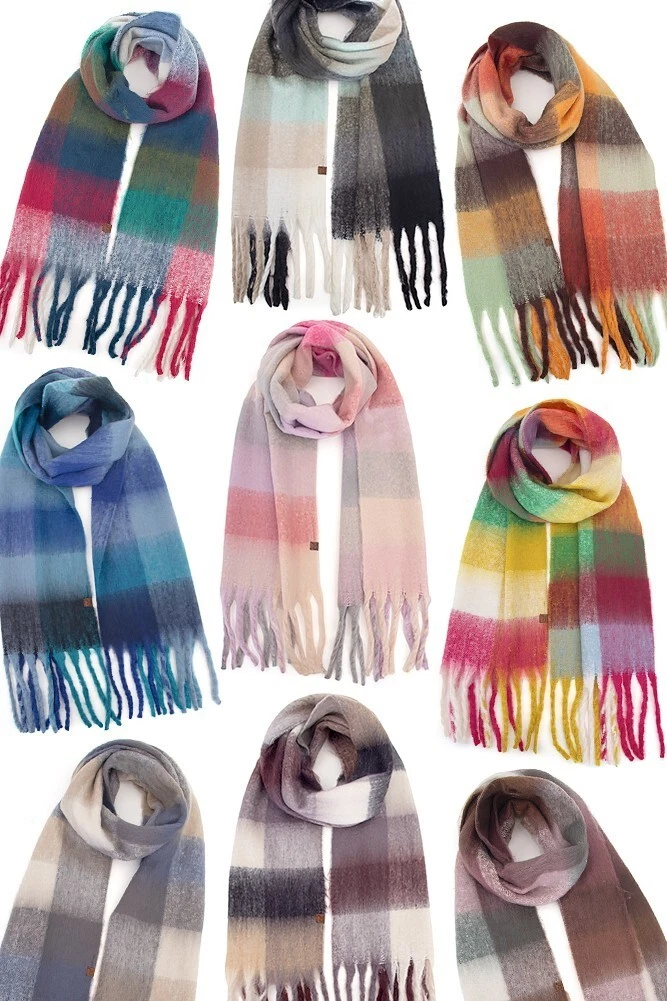 C.C Winter Fashion Women Neck Warmer Multi Color Check Pattern Woven Scarf