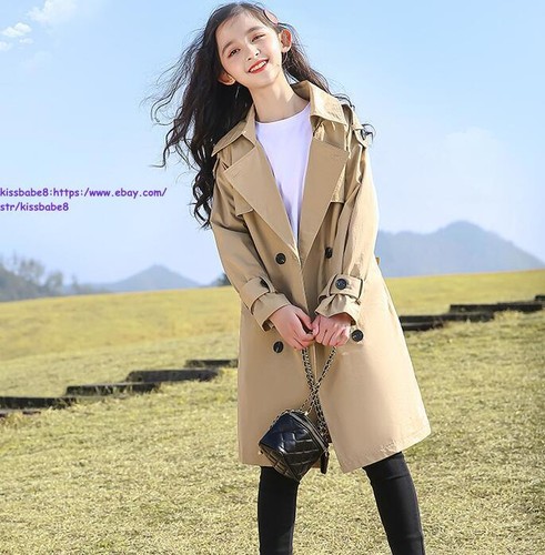 Giacca doppiopetto classico bambino bambina trench lunghezza media con cintura - Foto 12 di 20