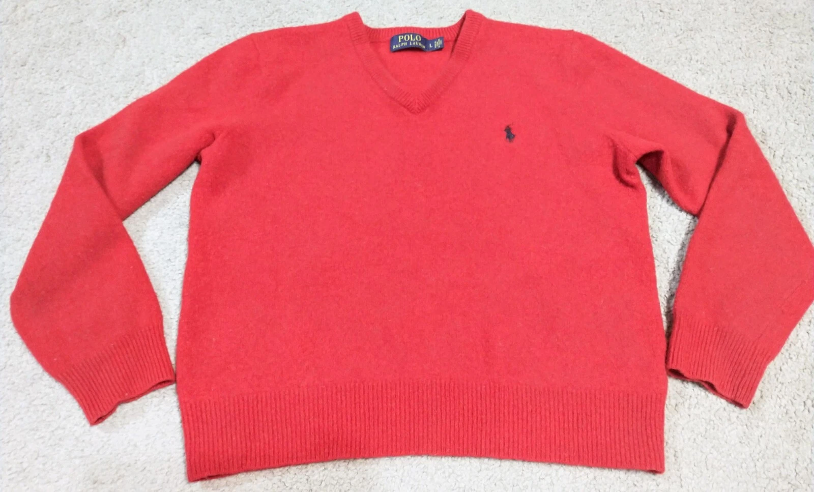 Polo Ralph Lauren Red V neck 100% lambs wool sweater L