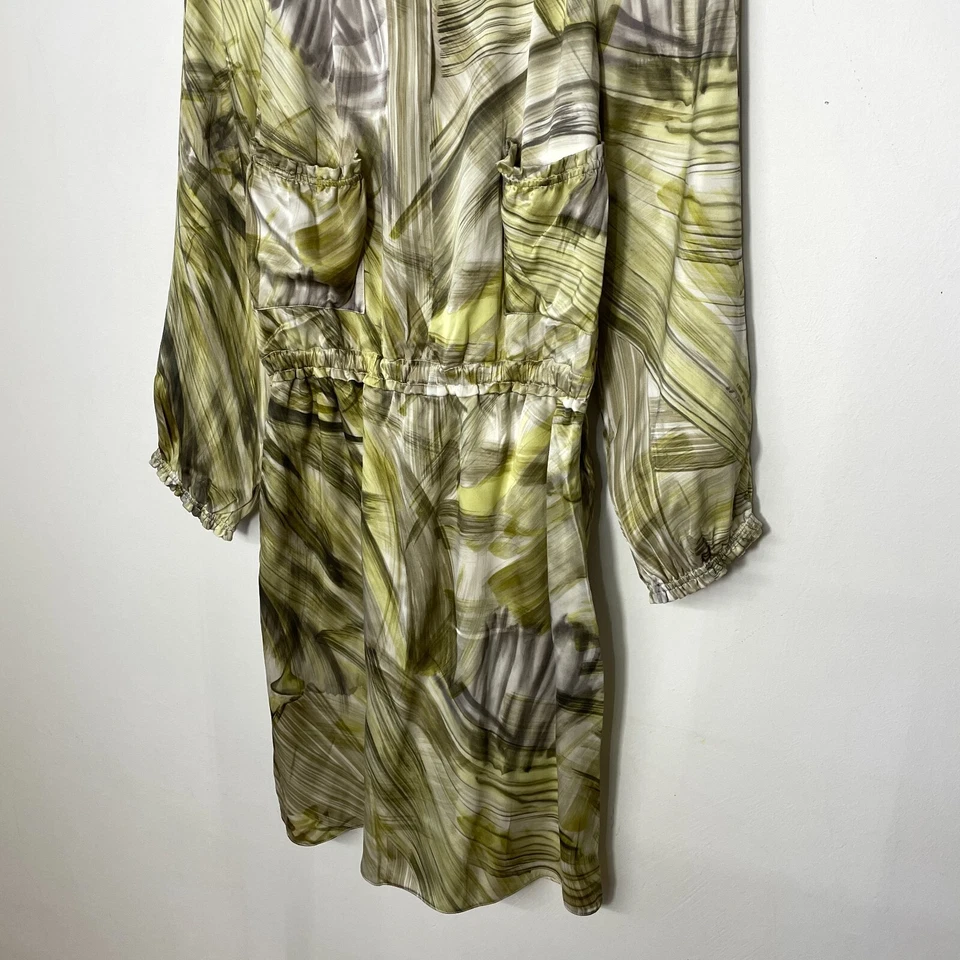 Armani Collezioni Abstract Print Gathered Silk Dress Size 42 Green - Image 3 of 4