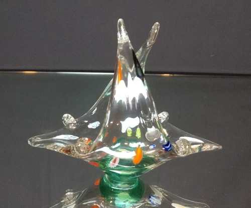 DELIGHTFUL! 9" Murano Glass Candy Dish LAVORAZIONE Millefiori FREE FORM Vintage