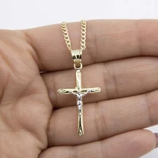 1 1/2" Jesus Cross Crucifix Pendant Necklace Real 10K Yellow White Gold