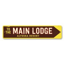Main Lodge Sign, Personalized Ski Resort Sign, Ski Lodge Arrow Metal Wall Decor
