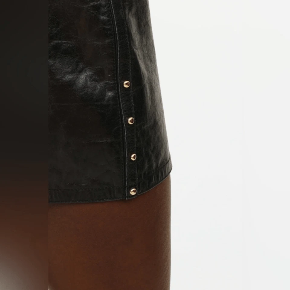 Iconic Anthony Vaccarello Genuine Leather Mini Black Skirt Ring Size 0 - Image 4 of 4