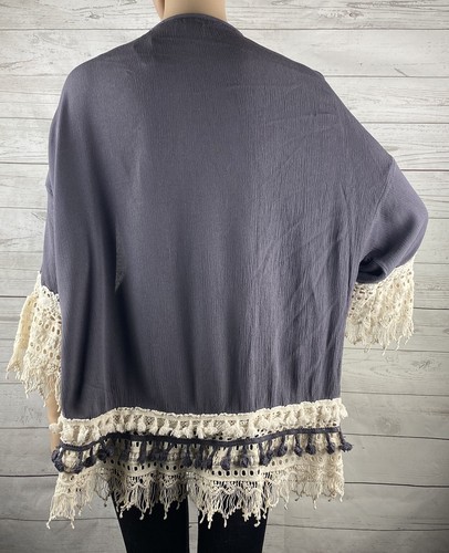 Knox Rose Cover Up XS Slate Purple Ivory Crochet Trim Fringe Bohemian 100% Rayon - Picture 9 of 12