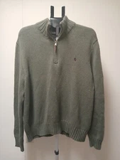 Polo Ralph Lauren GREEN  1/4 Zip Thick Knit Cotton Sweater  Men’s Size XL