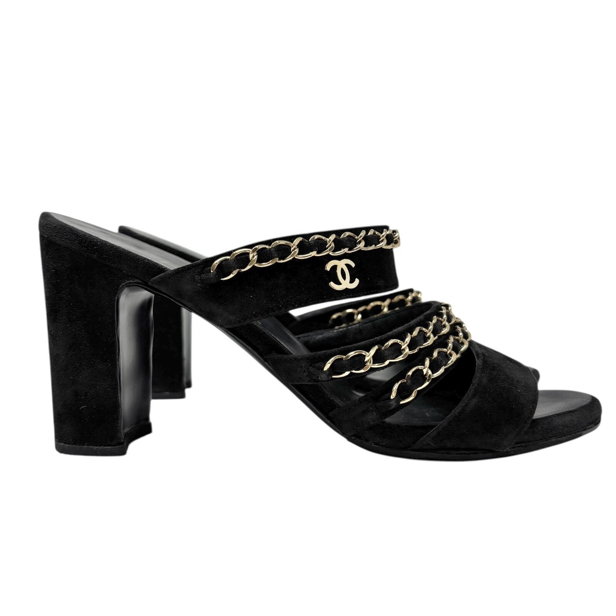 ヴィンテージシャネルC H A N E L.36.5 CHANEL Vintage CC Logo Chain Sandals #36.5 Heels Black Gold